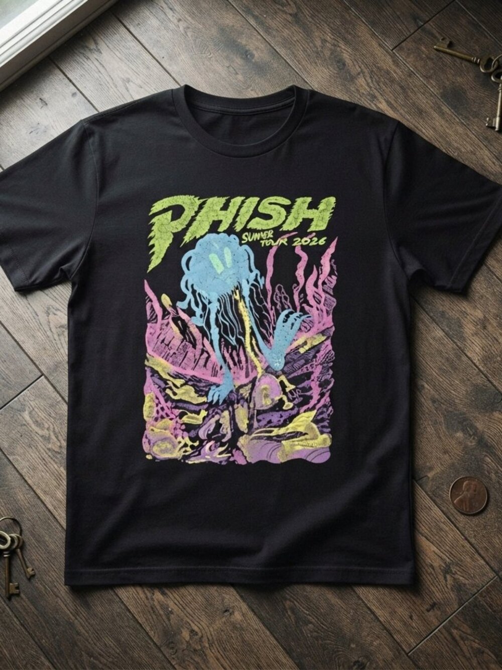Phish Summer Tour 2026 Psychedelic Jellyfish Graphic Black T-Shirt